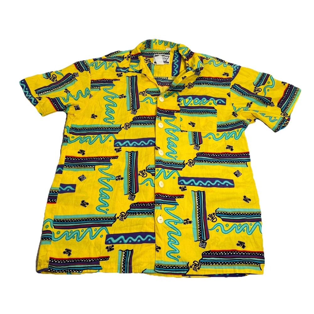 Vintage 1980s Beach Boys Designs by Sherry Holt Hawaiian Surf Yellow Shirt Large